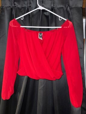 Windsor Red Long-Sleeve Wrap Blouse